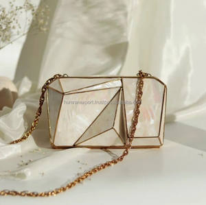 Luxury 3D Mother of Pearl <b>Clutches</b> <b>for</b> <b>Weddings</b> Vintage Fashion Style with Open Closure and Fashionable Button Decoration - Product Image 1