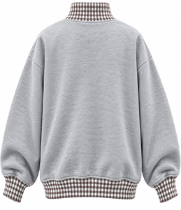 Sweat-shirt surdimensionné à col roulé pour femme, broderie gingham, vente en gros, 100% coton molletonné, pull à manches longues pour l'hiver - Product Image 5
