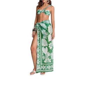 Sarong transparent pour femme, jupe longue de plage à fente haute, imprimé floral, à nouer sur les côtés - Product Image 1