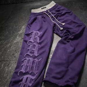 Pantalon de survêtement droit en coton French Terry personnalisé OEM avec broderie, double taille, style streetwear, pour homme, effet délavé soleil - Product Image 1