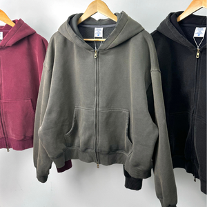 เสื้อฮู้ดซิปผู้ชาย ผ้าหนา 360 GSM สกรีนโลโก้ได้ ทรงบ็อกซี่ ตัดสั้น ลุคย้อนยุคฟอกสี - Product Image 3