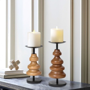 Modern Wooden and Metal <b>Candle</b> Holder <b>Set</b> Decorative Pillar <b>Candle</b> Stand Minimal Tabletop Centerpiece Contemporary Home DecorS - Product Image 1