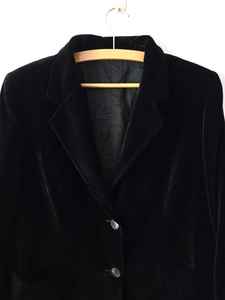 Blazer court en velours noir vintage, blazer court élégant, veste formelle noire classique, blazer de bureau - Product Image 2