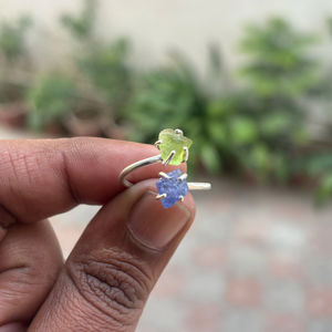 Raw Peridot Tanzanite Sterling <b>Silver</b> Plated Handmade Double Stone Adjustable <b>Statement</b> <b>Ring</b> Unique Engagement Women Gift <b>Ring</b> - Product Image 1