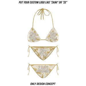 Women High Waist Triangle <b>String</b> <b>Bikini</b> Set Premium 190 GSM Polyester Solid Pink Grey Custom Sublimation Print Logo Button OEM - Product Image 1