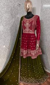 Ensemble Salwar Kameez pour femmes, prêt-à-porter, entièrement cousu, motif traditionnel élégant, broderie lourde, Faux Georgette 4 - Product Image 5