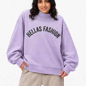 Fournisseur OEM ODM à prix compétitif : Sweat-shirt pull-over personnalisé pour femme, col montant uni, couleur lavande, en molleton de coton léger - Product Image 1