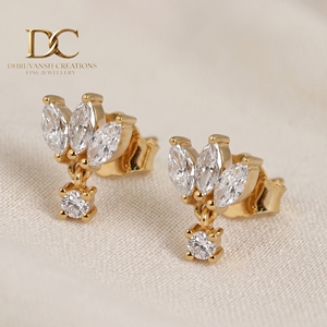 Modern 14KT Solid Yellow Gold Round Cut Lab Grown <b>Diamond</b> <b>Dangle</b> <b>Earrings</b> IGI Certified Stylish Gift Everyday Fine Jewellery - Product Image 3