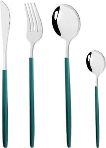 Couverts élégants en argent avec manches vertes et fines, idéaux pour les hôtels, restaurants, complexes hôteliers et tables de buffet, fabriqués en Inde. - Product Image 2