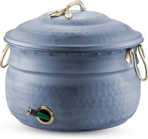 Contenedor de Almacenamiento de Manguera de Jardín de Metal Amarillo Mostaza Moderno con Tapa, Organizador Redondo para Tuberías de Agua para Exteriores - Product Image 4