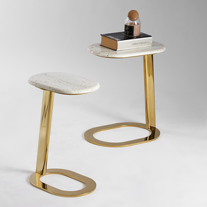 Mesas Auxiliares con Tapa de Mármol en Oferta, Mesa de Centro de Metal Dorado para Sala de Estar, Salón, Oficina, Muebles para Café - Product Image 1