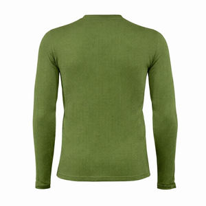 T-shirt de compression à manches longues pour homme, en tissu gaufré thermique vert olive, col rond, séchage rapide, respirant, pour la gym, la mode streetwear. - Product Image 2