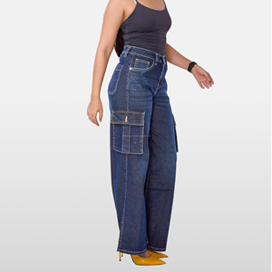 Pantalones Vaqueros Cargo de Mezclilla de Cintura Baja para Mujer, ODM/OEM, Pantalones Cargo con Bolsillos con Solapa Térmica, Pantalones Vaqueros de Moda para Mujer - Product Image 3