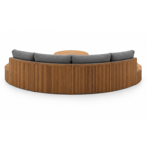 Solid Teak Wood Curved Outdoor Sofa Set with Gray Cushions and <b>Round</b> Coffee <b>Table</b> for <b>Patio</b> Garden Poolside Hotel Resort - Product Image 5