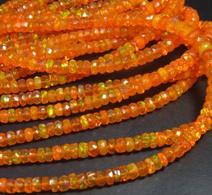 Cuentas de Ópalo Etíope Welo Naranja Natural, Hilo de 16 pulgadas, Gema de Ópalo Facetada de Fuego Intenso, 3.5-5mm, Rondelle de Alta Calidad con Perforación Central - Product Image 4