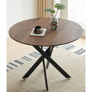 42.1\" Mid-Century Modern <b>Dining</b> <b>Table</b> with Black and Wood Finish MDF <b>Top</b> and Pedestal Base for 4-6 People End <b>Table</b> - Product Image 1