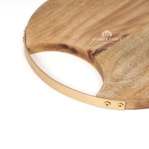 Tabla de cortar redonda premium de madera con asa, tabla de picar de madera de mango natural - Product Image 4