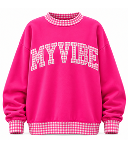 Sudadera de cuello simulado personalizada para mujer con ribete de lunares en contraste, aplique de letras, manga larga, holgada, informal, de fabricante - Product Image 6