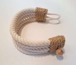 Handmade: White Cotton Rope <b>Curtain</b> Tiebacks with Jute Decor - Product Image 3