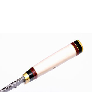 Cuchillo Artesanal de Acero de Damasco con Hoja de Punta Caída, Mango de Marfil y Virola Dorada para Caza - Cuchillos en Venta - Product Image 2