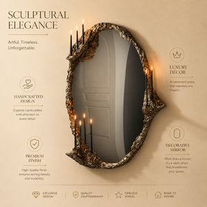 Luxury Gothic Candle Wall Mirror Artistic Textured <b>Metal</b> <b>Frame</b> | Decorative Accent Mirror with Candle Holders for Home Decor - Product Image 3