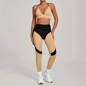 Ensembles de sport pour femmes : Legging contrastant à taille croisée et devant en V, tenues d'entraînement, de gym, de fitness et de yoga - Product Image 6