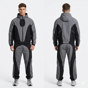 Mens Patchwork Windbreaker Polyester Nylon Tracksuit Mens Track <b>Zip</b> <b>up</b> <b>Jacket</b> and Pants Set - Product Image 1