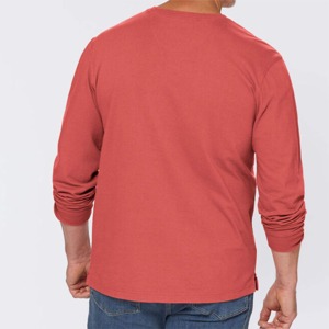 Men's Red Long Sleeve Cotton T-<b>Shirt</b> Regular Fit O-Neck Casual Solid Color Knitted Plain Dyed - Product Image 4