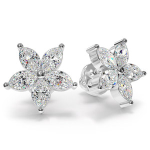 Pendientes de tuerca con diez diamantes marquesa, elegantes para bodas, fiestas o uso diario, de plata de ley 925, con forma de flor, hipoalergénicos y brillantes. - Product Image 4