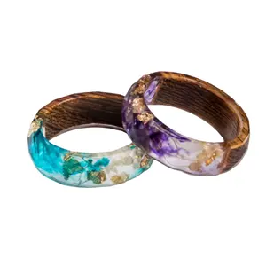 Pulsera de madera y resina para mujer, brazalete hecho a mano con flores multicolor, nuevo diseño, precio barato