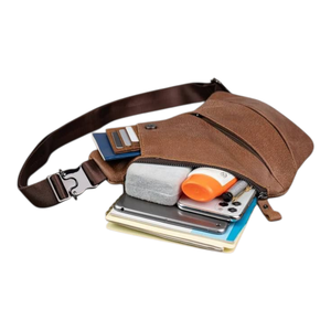 Sac de poitrine tendance au design unique, esthétique luxueuse, en cuir véritable, grande capacité, fermeture éclair, sac de voyage facile pour homme - Product Image 4