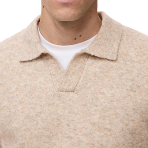 Pull polo à manches longues en tricot naturel pour homme, mélange doux de laine/viscose, coupe classique, col en V, anti-plis, beige, décontracté, hiver - Product Image 5