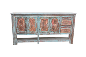 Meuble de rangement en bois massif bleu vieilli sculpté à la main Haswani Handicrafts, style vintage, durable et robuste, Rajasthan - Product Image 2