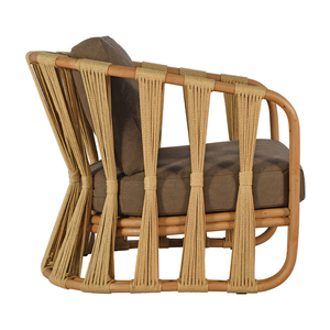 Fauteuil lounge en teck design avec structure en rotin naturel architectural et assise rembourrée confortable - Product Image 3