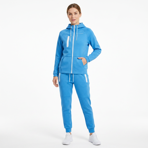 Ensemble de survêtement unisexe bleu, sweat-shirt à capuche zippé et pantalon long, couleur unie décontractée, polyester respirant, vêtements de printemps - Product Image 3