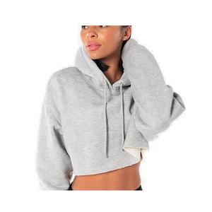 Sudadera corta con capucha para mujer, de diseño personalizado, Color gris, excelente calidad - Product Image 3