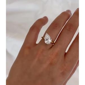 Pear Cut Diamond Engagement <b>Ring</b> Solid Yellow Gold Prong Setting Simple <b>Plain</b> Rounded Band Solitaire Classic Minimalist Bridal - Product Image 2