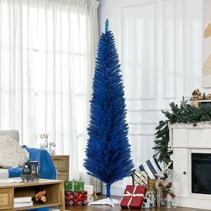 7FT Blue Pencil Christmas <b>Tree</b> with 499 Realistic PVC Branch Tips Decorated Events Type <b>Tree</b> on <b>Plastic</b> Stand Packaged in Box - Product Image 2