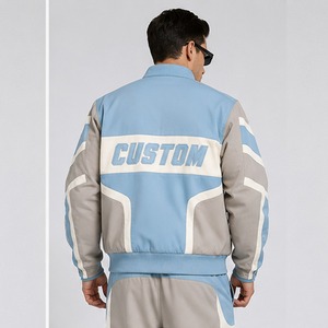 <b>Custom</b> Varsity <b>Jacket</b> Men Stand Collar Full Zip Casual Streetwear Contrast Sleeve Design Light Fashion Outerwear Fit For Unisex - Product Image 5