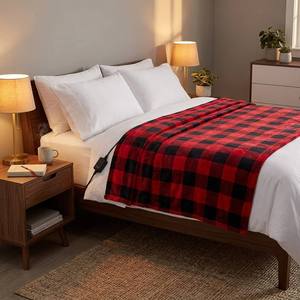 Plaid chauffant réversible en flanelle double couche à carreaux 50*60 pouces, <span class=keywords><strong>4</strong></span> niveaux de chaleur, arrêt automatique après <span class=keywords><strong>4</strong></span> heures, certifié ETL, fournisseur d'usine en gros - Product Image 5