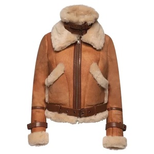 Custom <b>Women</b> Genuine Sheepskin Shearling <b>Jacket</b> Winter Warm Thick Faux Fur Collar Leather Aviator Bomber Coat B3 Flight - Product Image 3
