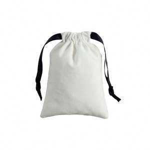 Bolsa Ecológica de Lona de Algodón Blanca de 7*9 cm con Cordón y Cinta de Grosgrain, para Compras - Product Image 2