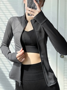 OEM ODM Women's Slim Fit Full Sleeve Breathable Embroidery Yoga Gym Fitness Long Sleeve Zip <b>Workout</b> <b>Jacket</b> - Product Image 3