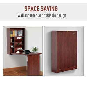 Modern Style Convertible <b>Fold</b> <b>Desk</b> Durable Mahogany Floating Computer Table MDF Wall Mounted for Home Office Bedroom Kitchen Use - Product Image 6