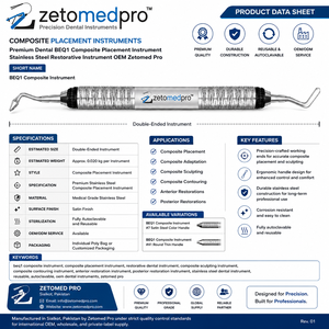 Instrument de placement de composite dentaire Premium BEQ1 en acier inoxydable, instrument de restauration OEM Zetomed Pro - Product Image 4