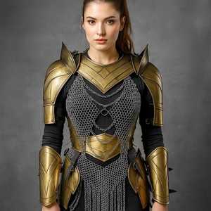 ชุดเกราะทองเหลืองชุบทองพร้อมแผ่นเกราะอกแบบโซ่และแผ่นป้องกันไหล่สำหรับผู้หญิง ชุดแฟนตาซี - Product Image 1