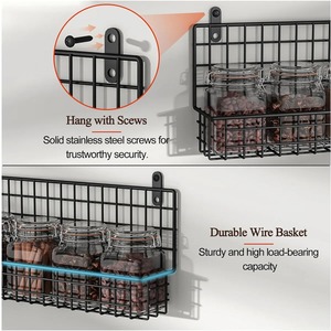 Multi Tier Wall Mounted Black Metal Spice Organizer Ideal For <b>Kitchen</b> Essentials And Condiment <b>Storage</b> Wholesale From India - Product Image 2