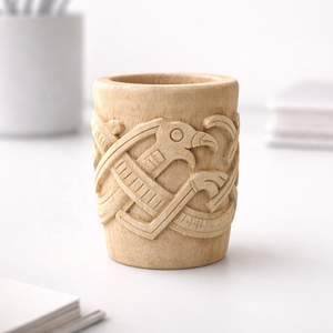 Mug à boire en bois de style vintage avec motif géométrique sculpté à la main, autocollant pour les célébrations de Diwali et du Ramadan - Product Image 1