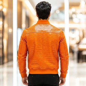 Blouson Bomber en Cuir Gaufré Croco pour Homme LEATHER SPOT – Décontracté, Respirant, Col Rabattu, Fermeture Éclair, Motif à Carreaux, Coupe Classique - Product Image 5