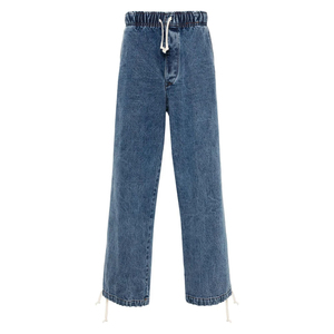 Pantalones Anchos de Mezclilla para Hombre, Estilo Casual, Cintura Elástica con Cordón, Material de Algodón Transpirable, Moda Primavera - Product Image 1
